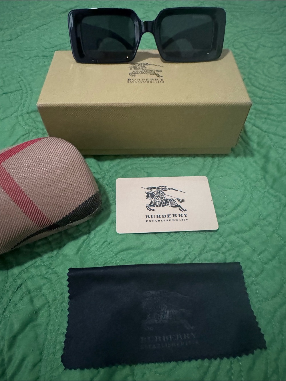 Burberry Black Square Oversized Sunglasses with Plaid Case